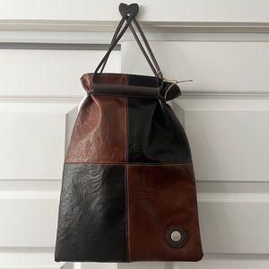 Vintage Mouflon Handbag - Black and Caramel Brown Paneled Leather